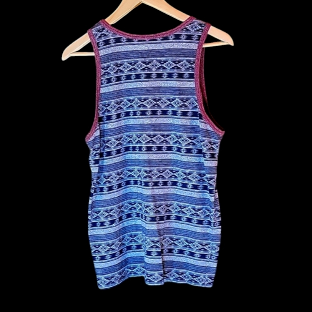Retrofit Brand Mfg Men's Sleeveless Tribal Tank Top Blue Maroon, Size Small - Picture 2 of 3